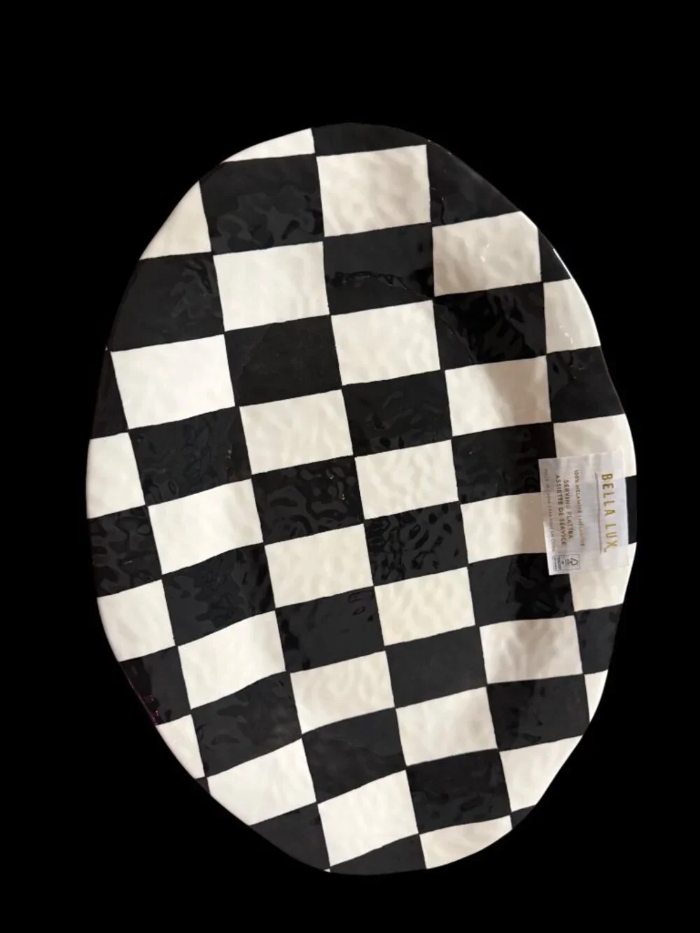 Bella Lux Black White Checkered Oval Melamine Serving Platter 18